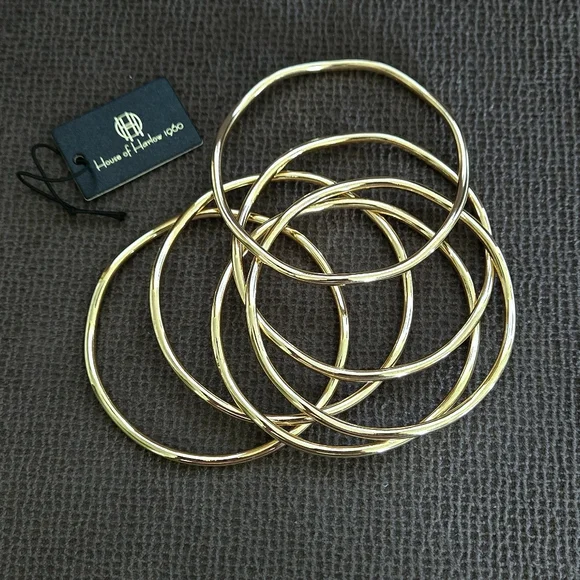 House🏠 of Harlow 1960 Set of Six6️⃣, Thin, Wavy🌊, Gold💛 Bangle Bracelets - Picture 12 of 15